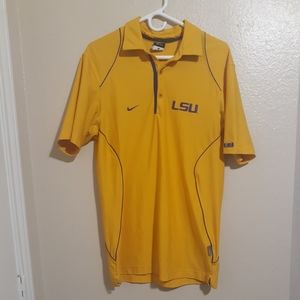 Nike Dri-Fit Mens Polo Yellow/Purple LSU Tigers Short Sleeve Size S Tiger Eye